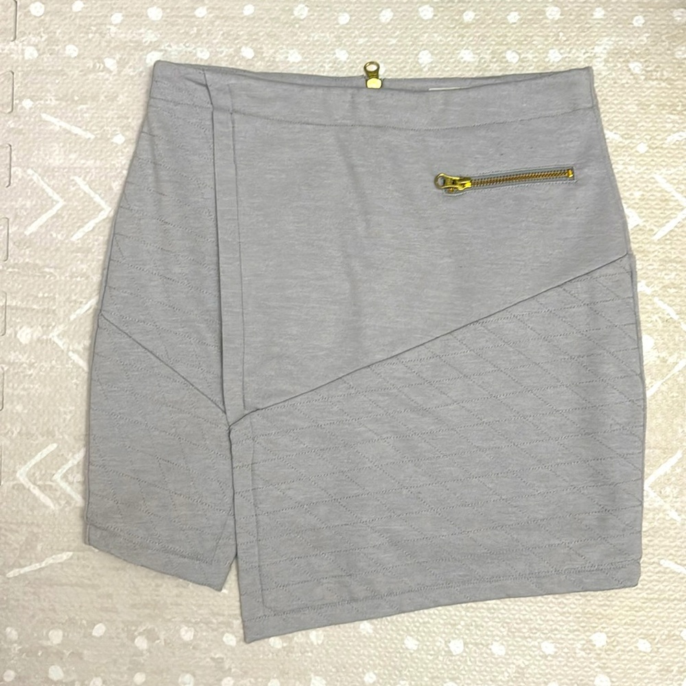 Light Gray Mini Skirt with Gold Zip Detail